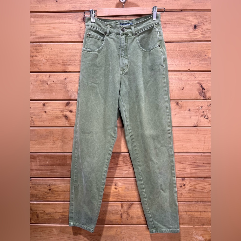 Liz Wear Vintage High Waisted Denim Jeans Split Pea Green Petite 6